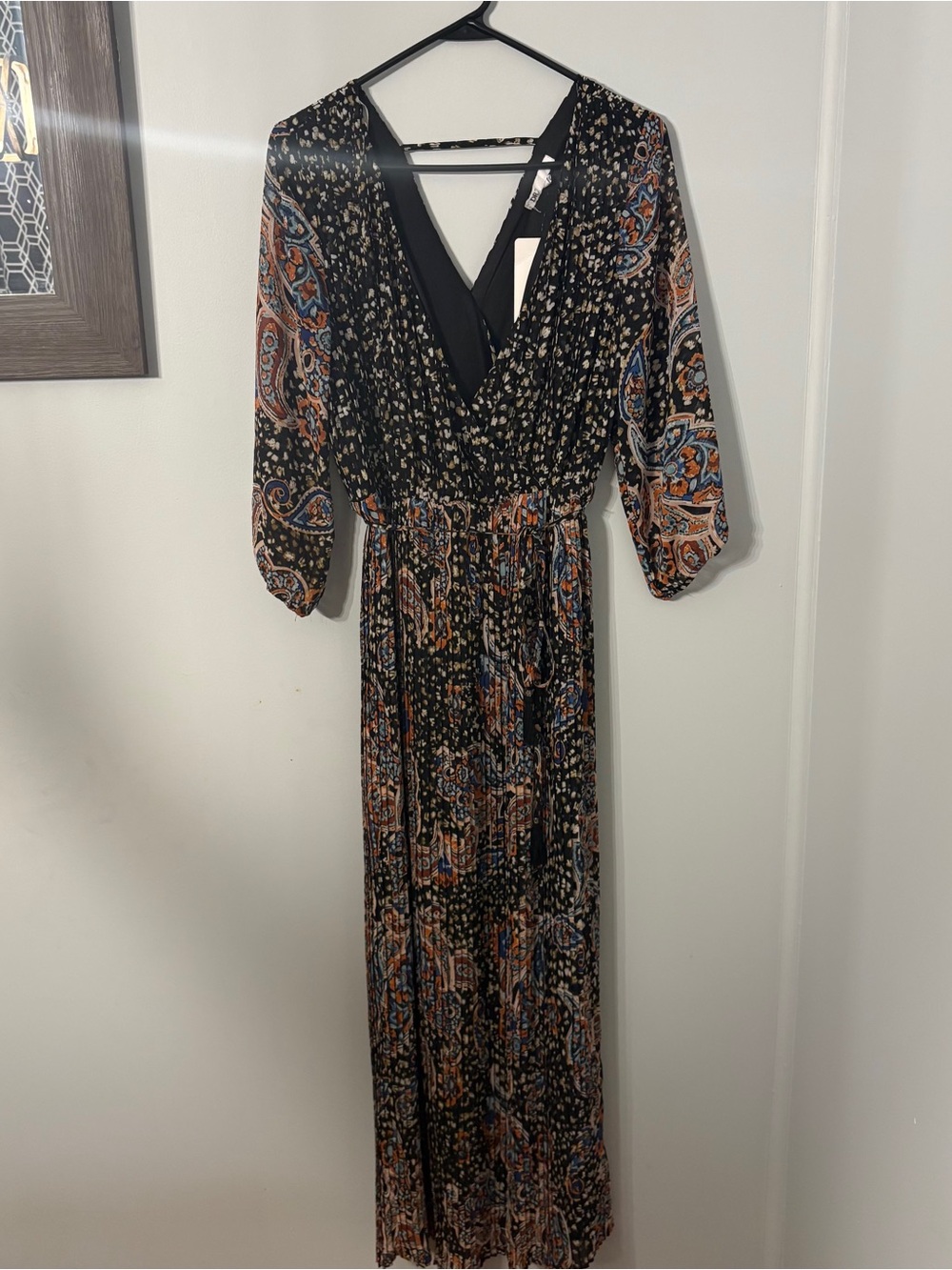 DR2 Dress Floral Print Black Women’s Size Small Long Sleeve Maxi Dress New - Picture 2 of 10